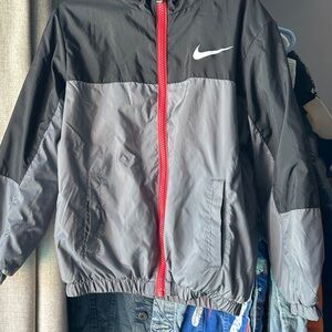 Nike Kids Puffer Jacket in Black and Gray with Red Zipper